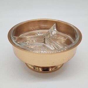 Vintage Brass & Glass Divided Serving Bowl by Saxton's Solid Jewelers Bronze 7"